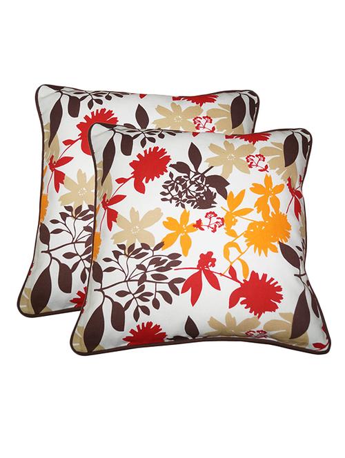 lushomes leaf printed cotton cushion covers with co-ordinating cord piping (size 12" x 12") pack of 2 - 12486064 - Very Small Image - 1