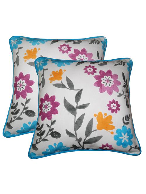 lushomes flower printed cotton cushion covers with co-ordinating cord piping (size 12" x 12") pack of 2 - 12486068 - Very Small Image - 1