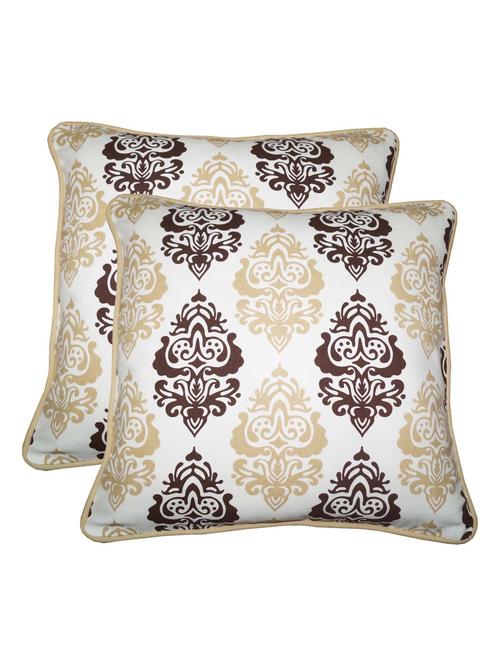 lushomes earth printed cotton cushion covers with co-ordinating cord piping (size 12" x 12") pack of 2 - 12486073 - Very Small Image - 1