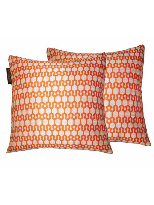 lushomes orange & white polyester jacqaurd cushion covers (size 16" x 16") pack of 2 - 12486080 - Very Small Image - 1