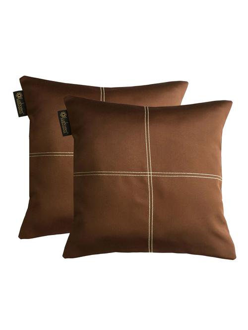 lushomes dark brown blackout cushion cover with artistic stitch - pack of 2 - 12486113 - Very Small Image - 1