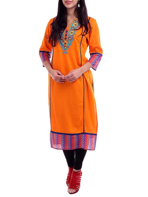 embroidered rayon kurta - 1248620 - Very Small Image - 1