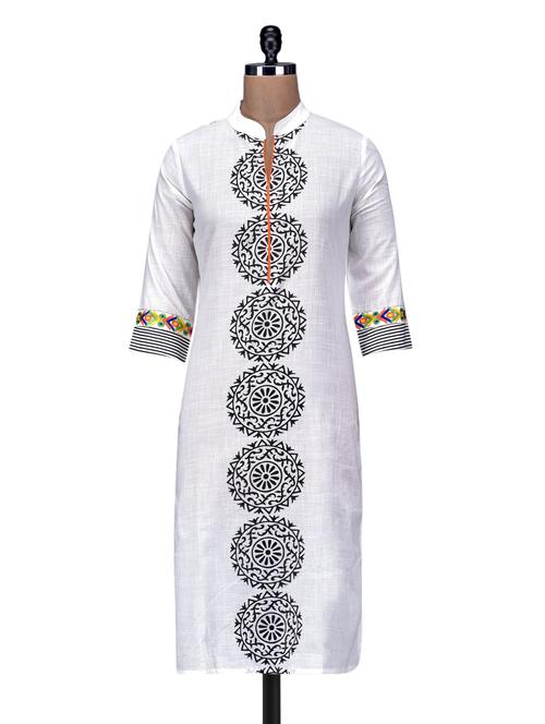 white printed cotton kurta - 1248624 - Very Small Image - 1