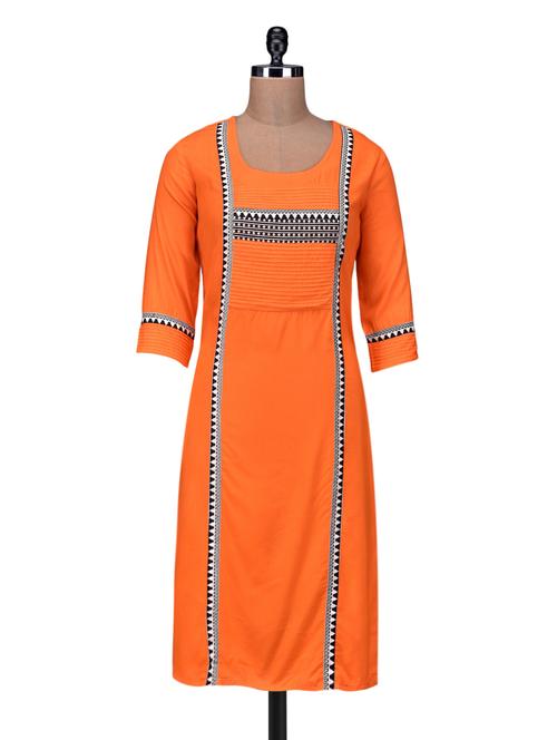 rayon printed solid pin tucked kurta - 1248635 - Very Small Image - 1