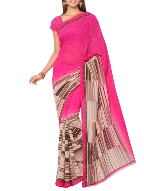 pink printed saree with blouse - 12493664 - Very Small Image - 1