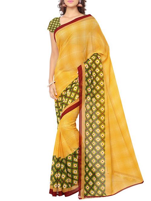 yellow printed saree with blouse - 12493668 - Very Small Image - 1