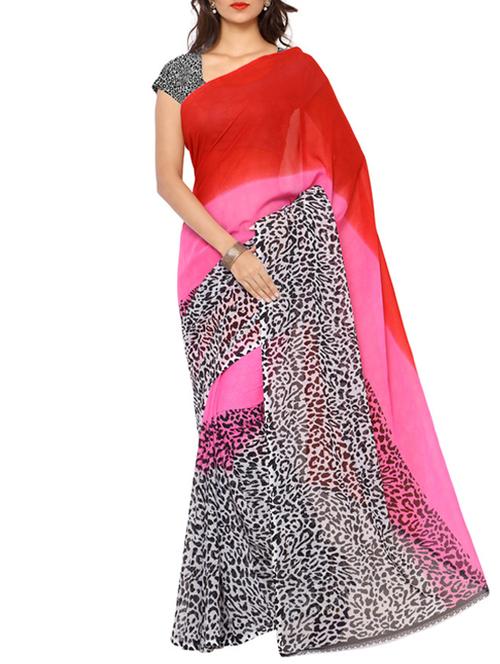 red printed saree with blouse - 12493676 - Very Small Image - 1