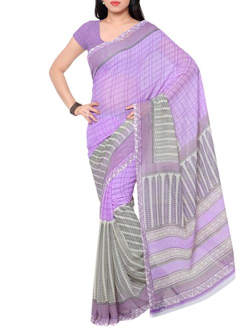 purple printed saree with blouse - 12493699 - Very Small Image - 1
