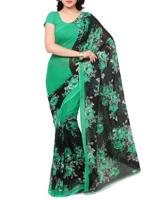 green printed saree with blouse - 12493703 - Very Small Image - 1
