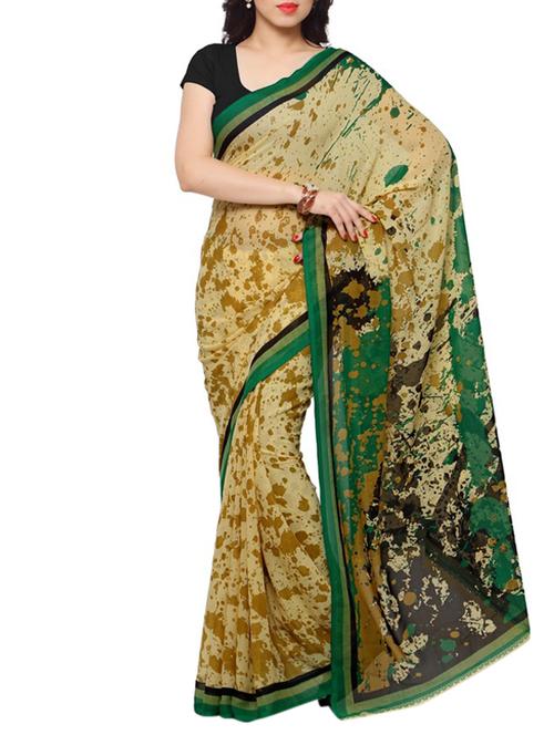 cream printed saree with blouse - 12493726 - Very Small Image - 1