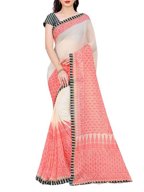 cream printed saree with blouse - 12493734 - Very Small Image - 1
