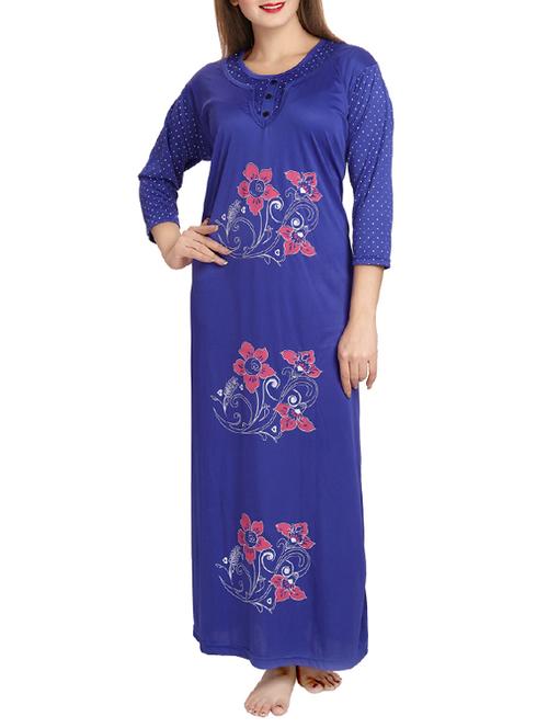 blue floral printed satin gown - 12493746 - Very Small Image - 1
