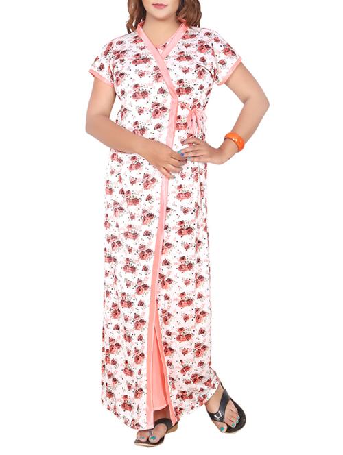 peach floral printed satin nighty - 12495448 - Very Small Image - 1