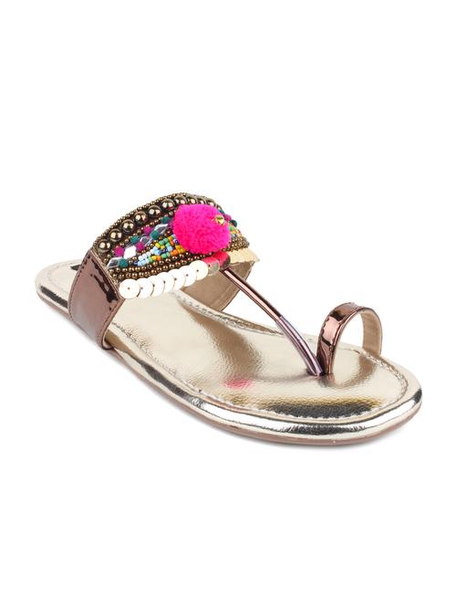 copper pom poms one toe kolhapuri - 12495987 - Very Small Image - 1