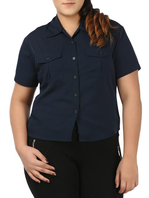 navy blue viscose plus shirt - 12496885 - Very Small Image - 1