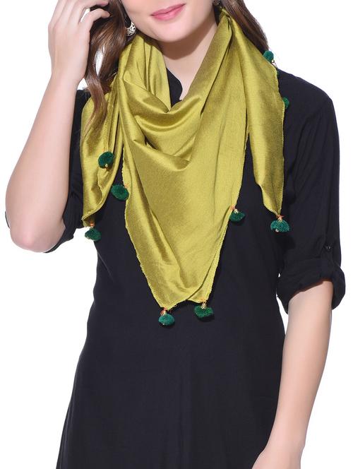 lime pom pom embellished chanderi silk scarf - 12498223 - Very Small Image - 1