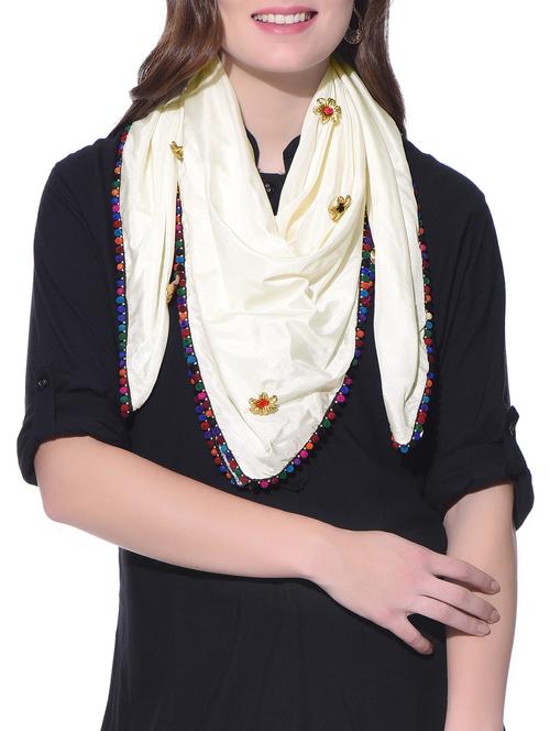 cream embellished chanderi silk scarf - 12498226 - Very Small Image - 1