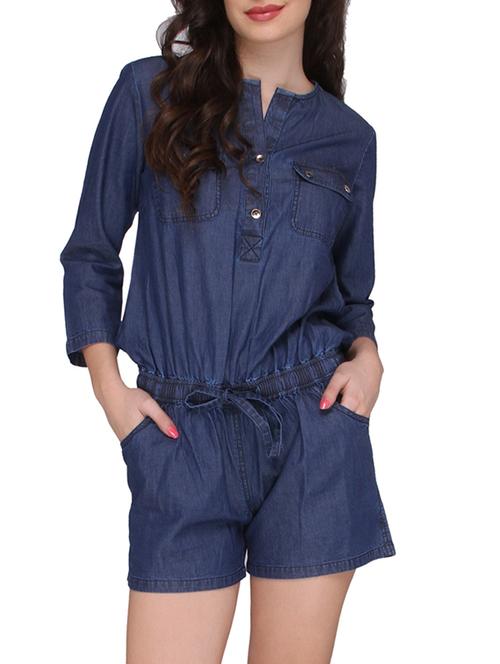 dark blue cotton romper - 12498700 - Very Small Image - 1