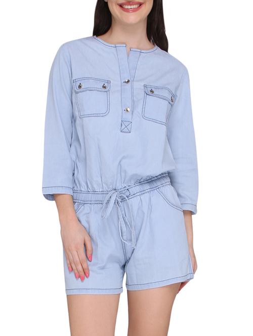 light blue cotton romper - 12498701 - Very Small Image - 1