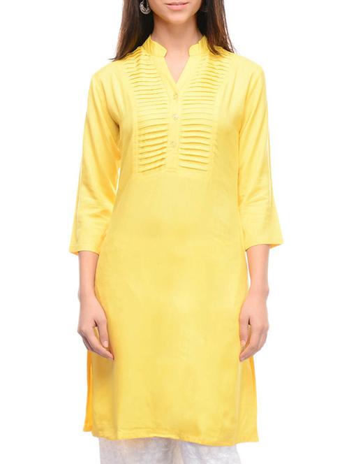 yellow rayon solid kurta - 12501928 - Very Small Image - 1