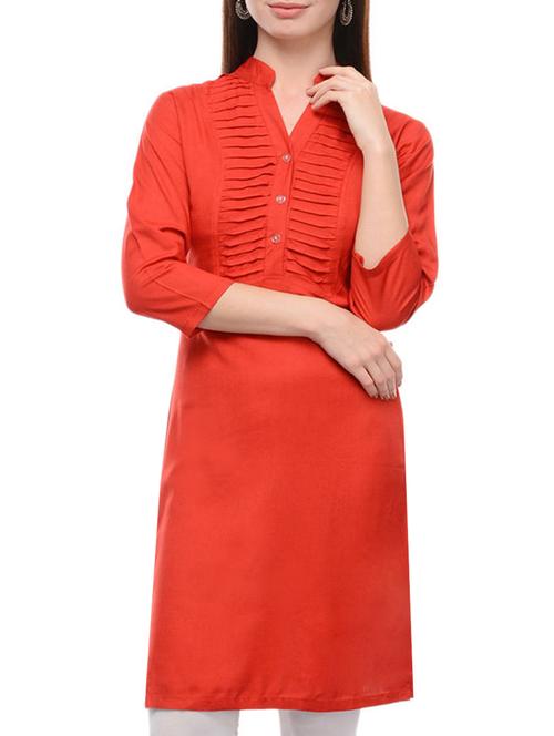 orange rayon solid kurta - 12501931 - Very Small Image - 1