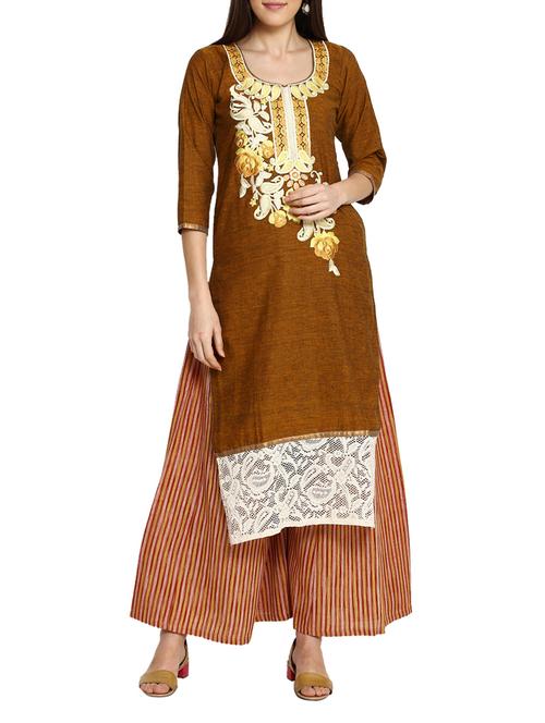 yellow kurta bottom set - 12502534 - Very Small Image - 1