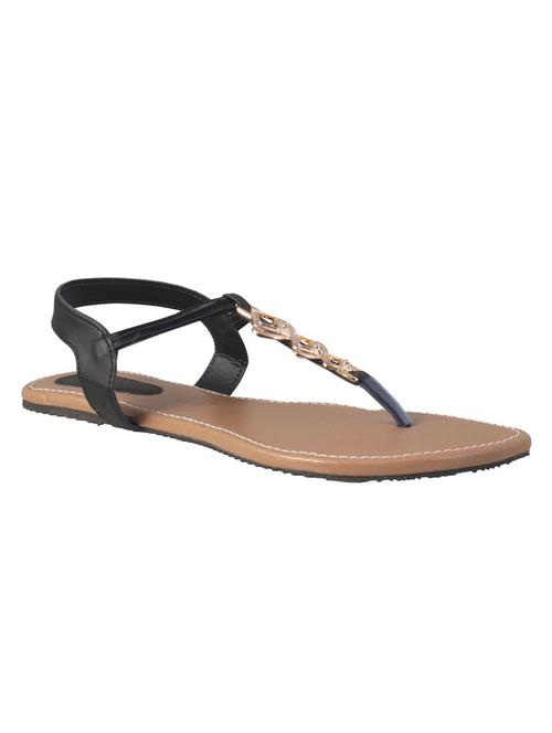 black faux leather tstrap sandals - 12502760 - Very Small Image - 1