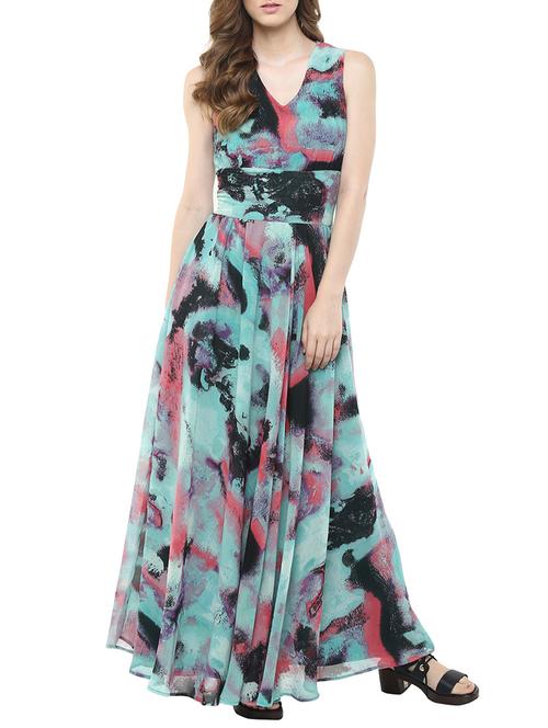 v-neck belted maxi dress - 12503070 - Very Small Image - 1