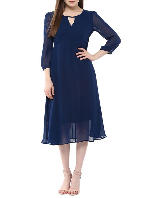 cut out detail neck a-line dress - 12503101 - Very Small Image - 1