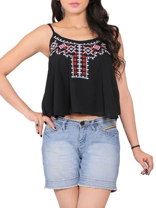 black chiffon crop top - 12503814 - Very Small Image - 1