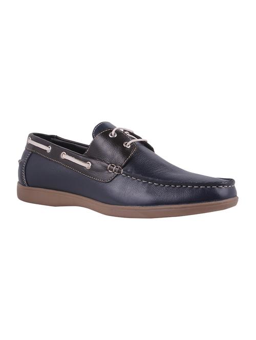 navy blue leather casual boat shoes - 12504556 - Very Small Image - 1