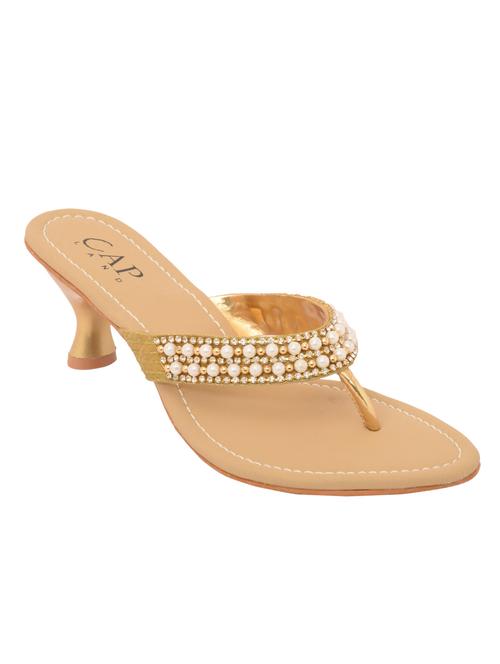 gold leatherette slip on sandals - 12505417 - Very Small Image - 1