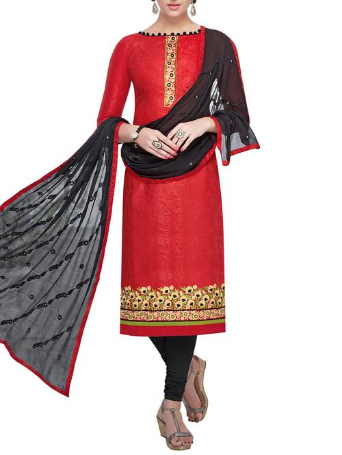 red cotton dress material - 12507933 - Very Small Image - 1