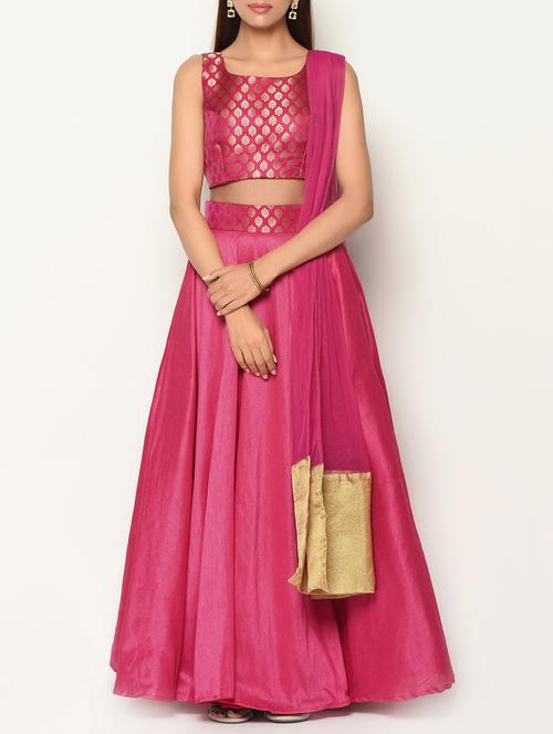 Pink brocade stitched lehenga set - 12511824 - Very Small Image - 1