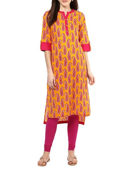 yellow cotton straight kurta - 12512402 - Very Small Image - 1