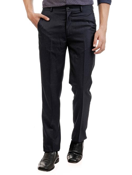 dark blue viscose flat front formal trouser - 12513182 - Very Small Image - 1