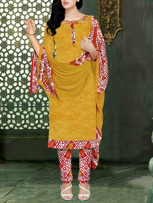 mustard cotton unstitched suit - 12513752 - Very Small Image - 1