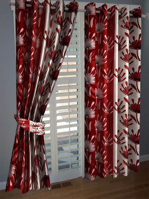 divine home furnishing red floral poleyester window curtain set of 2 - 12513794 - Very Small Image - 1