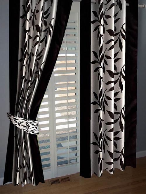 divine home furnishing black floral poleyester window curtain set of 2 - 12513797 - Very Small Image - 1