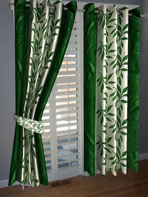 divine home furnishing green floral poleyester window curtain set of 2 - 12513798 - Very Small Image - 1