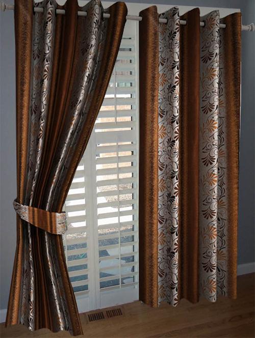 divine home furnishing brown floral poleyester window curtain set of 2 - 12513804 - Very Small Image - 1