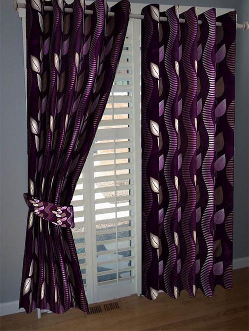 divine home furnishing purple floral poleyester window curtain set of 2 - 12513805 - Very Small Image - 1