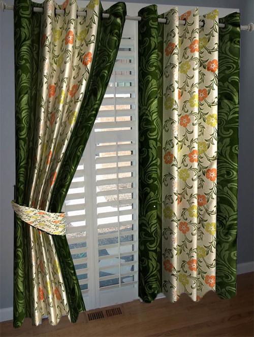 divine home furnishing green floral poleyester window curtain set of 2 - 12513810 - Very Small Image - 1