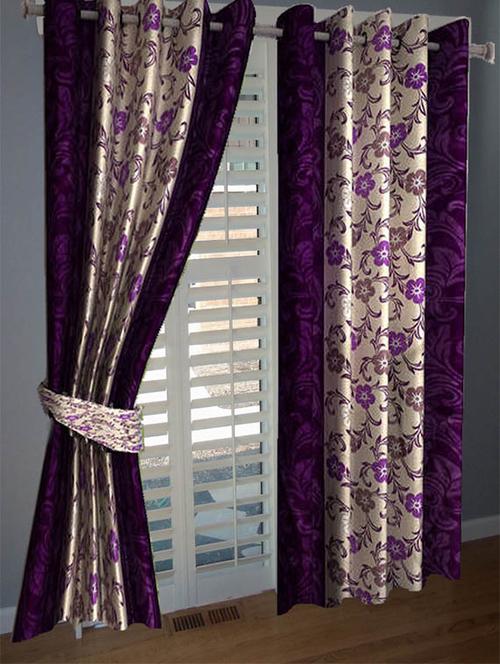 divine home furnishing purple floral poleyester window curtain set of 2 - 12513811 - Very Small Image - 1