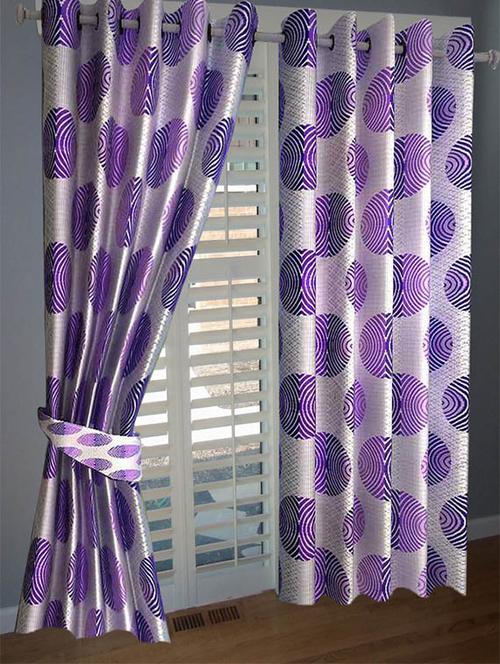 divine home furnishing purple floral poleyester window curtain set of 2 - 12513838 - Very Small Image - 1