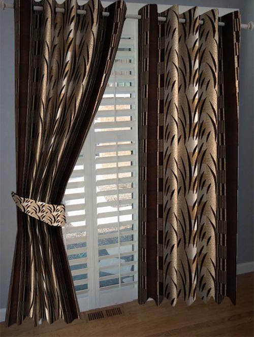 divine home furnishing brown floral poleyester window curtain set of 2 - 12513840 - Very Small Image - 1