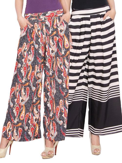 set of 2 multicolored printed rayon palazzos - 12515166 - Very Small Image - 1