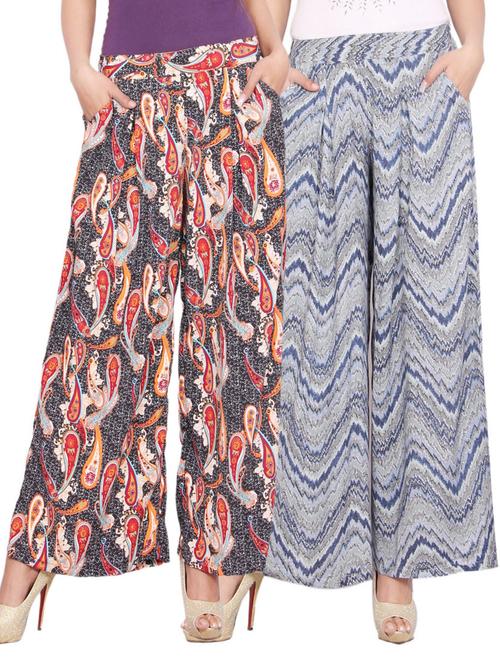 set of 2 multicolored printed rayon palazzos - 12515169 - Very Small Image - 1