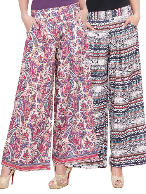 set of 2 multicolored printed rayon palazzos - 12515193 - Very Small Image - 1