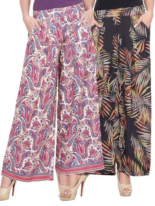 set of 2 multicolored printed rayon palazzos - 12515196 - Very Small Image - 1